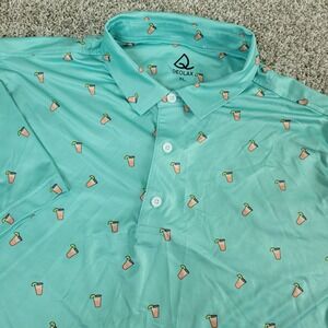 Deolax Mens XL Green All Over Drink Performance Stretch Golf Polo Short Sleeve